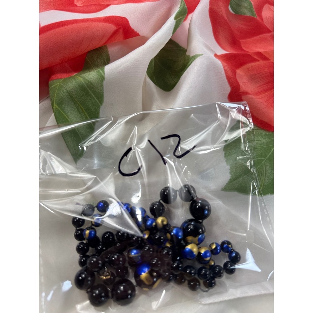 Vintage Black Blue Gold Splatter Art Glass Beaded Graduated Necklace 28 Inch‎ - Picture 7 of 7
